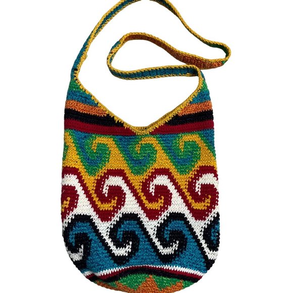 Unbranded Handbags - Boho Crochet Multicolor 14" Festival Shoulder Crossbody Artisan Hippie Bag Purse